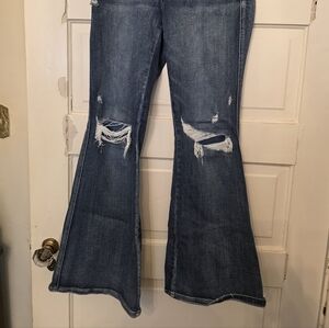 Flying Monkey Medium Blue Ripped Flare Jeans